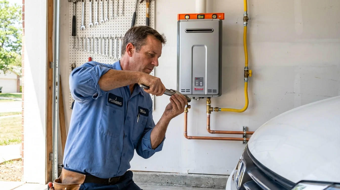 Tankless water heater installation by a Johns Plumbing LLC plumber in Panama